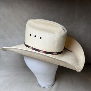 Men's Wrangler Straw Cowboy Hat 7 Star size 6 3/4 Rodeo Made in Texas Leather‎